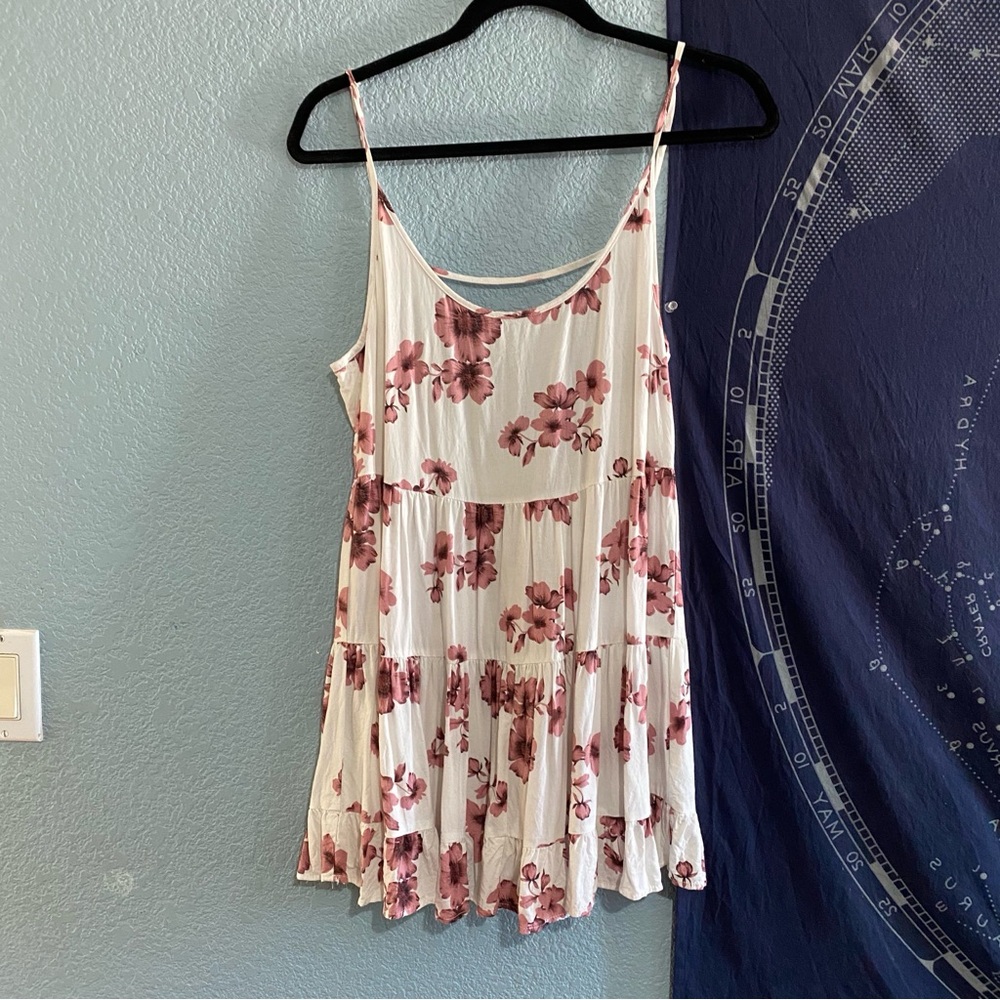 Brandy Melville Pink White Floral Tiered Sun Dress